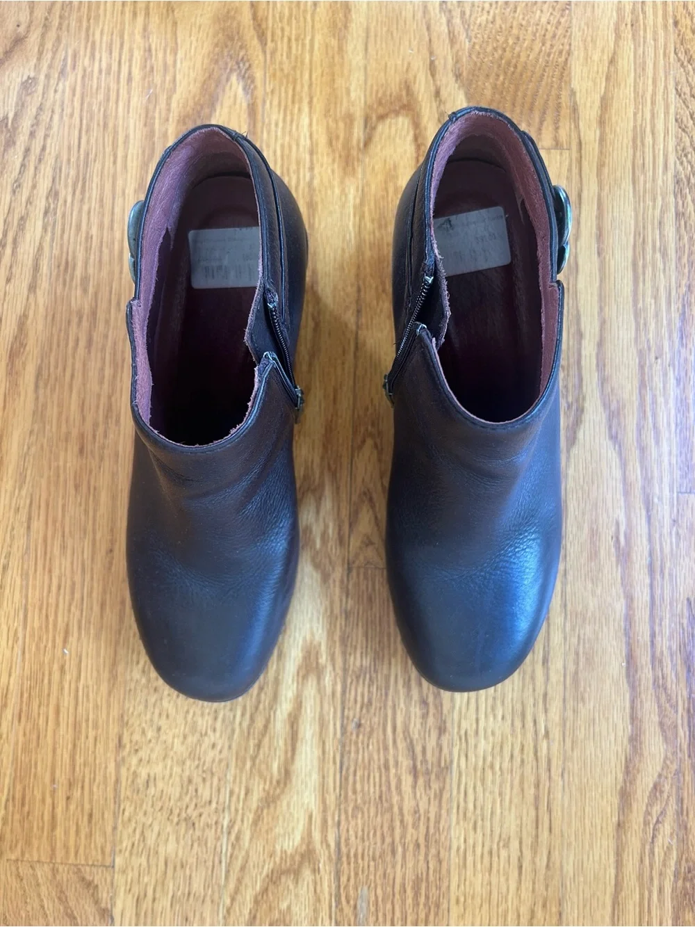 Dansko Dark Brown Leather Ankle Booties with Buckle - Picture 2 of 5